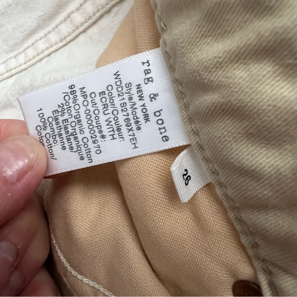 rag & bone Rosa Mid-Rise Boyfriend Jeans in Ecru with Distressing / Raw Hem - Picture 14 of 15